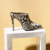 Grey Python Textured Leather Pumps
