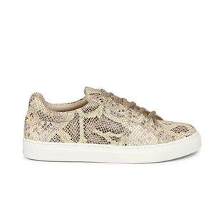 Beige Textured Python Leather Sneakers