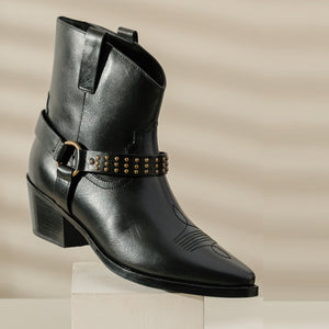 Saint Enrica Metal Studded Black Leather Ankle Boots