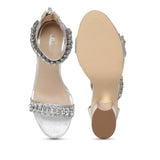 Saint Ornella Crystal Embellished Silver Metallic Leather Heel