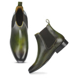 Saint Agostino Two Color Toned Olive Leather Chelsea Boot