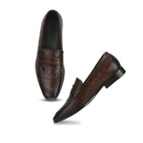 Saint Ansprand  Brown Croco Leather Embossed Loafers