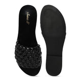 Saint Arianna Black Leather Handcrafted Woven Flats