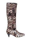Saint Melissa Beige Leopard Print Stretch Fabric Calf Length Boot