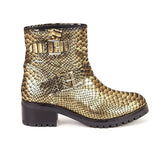 Saint Aloisa Metallic Gold Snake Print Leather Boot