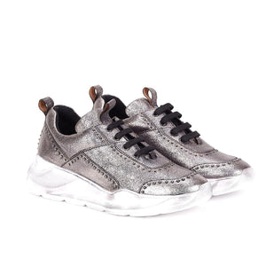 Saint Alaricia Pewter Crackle Leather Sneakers