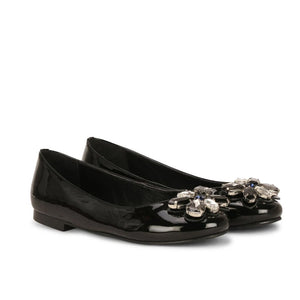 Saint Jovena Crystal Embellished Black Leather Ballet Flats