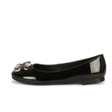 Saint Jovena Crystal Embellished Black Leather Ballet Flats