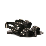 Saint Ventura Black Leather Metal Studded Sandals