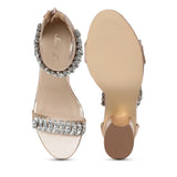 Saint Ornella Crystal Embellished Rose Gold Leather Heel