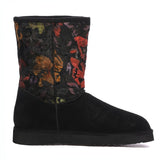 Saint Emmy Velvet Floral Black Suede Leather Snug Boots