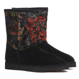 Saint Emmy Velvet Floral Black Suede Leather Snug Boots