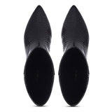 Saint Enora Croco Embossed Black Calf Length Boots