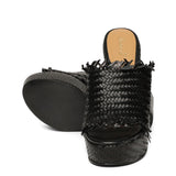 Saint Ortensia Black Woven Wedges