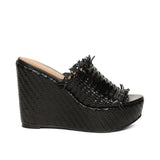 Saint Ortensia Black Woven Wedges