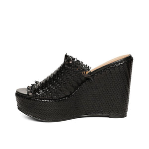 Saint Ortensia Black Woven Wedges