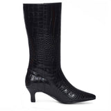 Saint Enora Croco Embossed Black Calf Length Boots