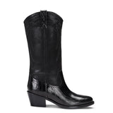 Saint Trinity Black Patent Leather cowboy Calf Length Boots