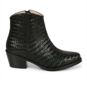 Saint Leone Black Woven Leather Ankle Boots