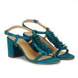 Saint Milana Blue Suede Leather Fringed Block Heels