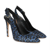 Saint Verona Hair On Leather With Blue Leopard Print Kitten Heels