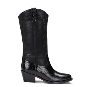 Saint Trinity Black Patent Leather cowboy Calf Length Boots