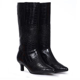 Saint Enora Croco Embossed Black Calf Length Boots