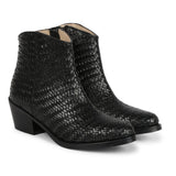 Saint Leone Black Woven Leather Ankle Boots