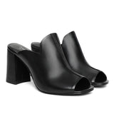 Saint Amor Black Leather Block Heel Mule