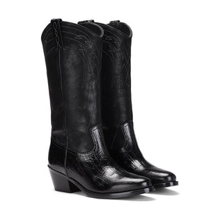Saint Trinity Black Patent Leather cowboy Calf Length Boots