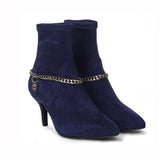 Saint Andrea Blue Stretch Suede Chain Embellished Ankle Boots