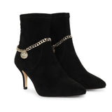 Saint Andrea Black Stretch Suede Chain Embellished Ankle Boots