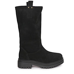 Saint Alexandra Black Suede Leather Pull On Calf Boots