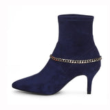 Saint Andrea Blue Stretch Suede Chain Embellished Ankle Boots