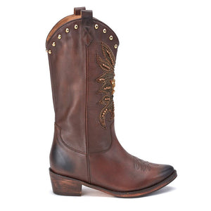 Saint Kateri Brown Leather cowboy Calf Length Boot