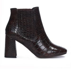 Saint Milana Brown Croco Embossed Vegan Leather Ankle Boots
