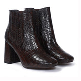 Saint Milana Brown Croco Embossed Vegan Leather Ankle Boots