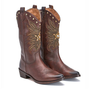 Saint Kateri Brown Leather cowboy Calf Length Boot