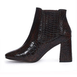 Saint Milana Brown Croco Embossed Vegan Leather Ankle Boots