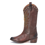 Saint Kateri Brown Leather cowboy Calf Length Boot