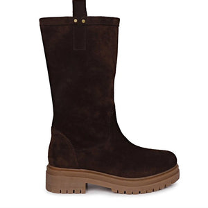 Saint Alexandra Brown Suede Leather Pull On Calf Boots