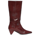 Saint Enora Croco Embossed Burgundy Calf Length Boots