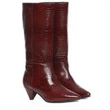 Saint Enora Croco Embossed Burgundy Calf Length Boots