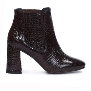 Saint Edwina Brown Croc Embossed Vegan Leather Ankle Boots