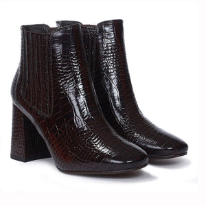 Saint Edwina Brown Croc Embossed Vegan Leather Ankle Boots