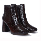 Saint Edwina Brown Croc Embossed Vegan Leather Ankle Boots