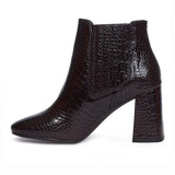 Saint Edwina Brown Croc Embossed Vegan Leather Ankle Boots