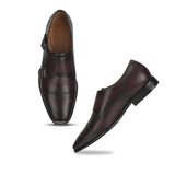 Saint Alboin Two Color Toned Red Leather Double Buckled Monk Strap With Set