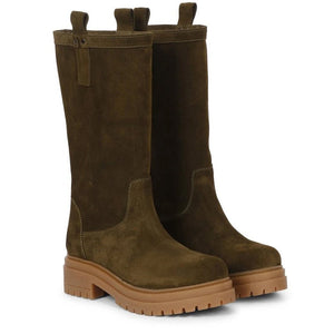 Saint Alexandra Bosco Green Suede Leather Pull On Calf Boots