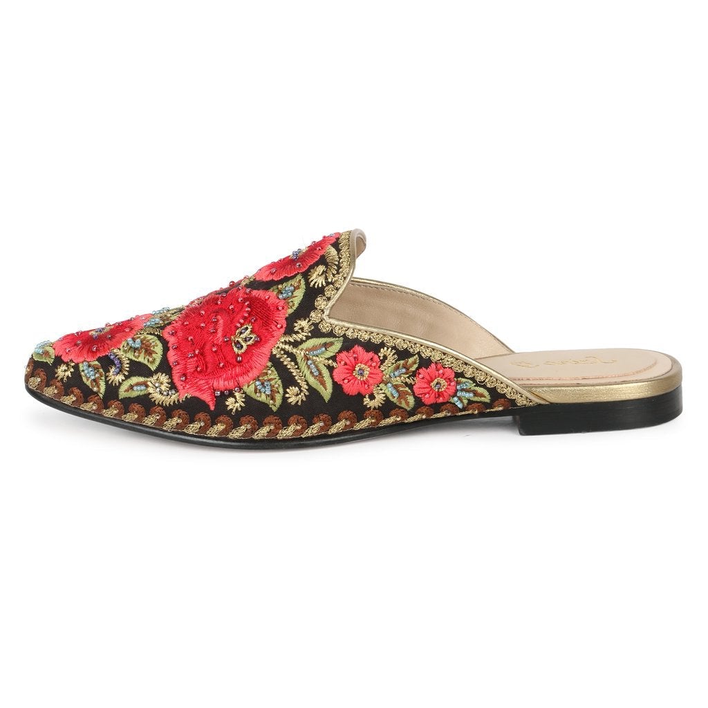 Saint Sofia Red Hand-Embroidered Leather Mules
